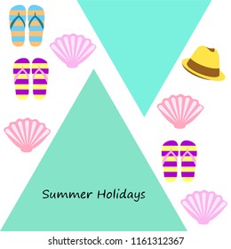 summer holiday hat flip flops seashell vector background