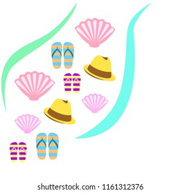 summer holiday hat flip flops seashell vector background