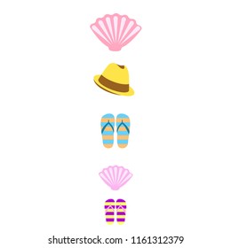 summer holiday hat flip flops seashell vector background