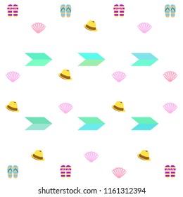 summer holiday hat flip flops seashell vector background