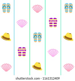 summer holiday hat flip flops seashell vector background