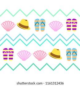 summer holiday hat flip flops seashell vector background
