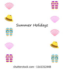 summer holiday hat flip flops seashell vector background