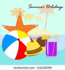 summer holiday hat flip flops seashell vector background