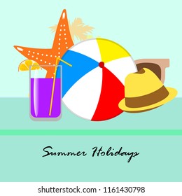 summer holiday hat flip flops seashell vector background