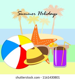 summer holiday hat flip flops seashell vector background