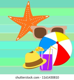 summer holiday hat flip flops seashell vector background