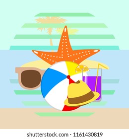summer holiday hat flip flops seashell vector background