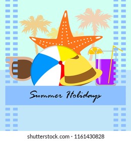 summer holiday hat flip flops seashell vector background
