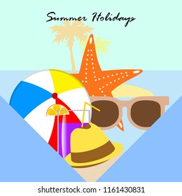 summer holiday hat flip flops seashell vector background