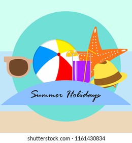 summer holiday hat flip flops seashell vector background