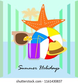 summer holiday hat flip flops seashell vector background