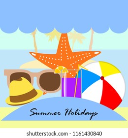 summer holiday hat flip flops seashell vector background