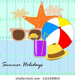 summer holiday hat flip flops seashell vector background