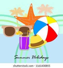 summer holiday hat flip flops seashell vector background