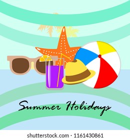 summer holiday hat flip flops seashell vector background