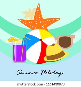 summer holiday hat flip flops seashell vector background