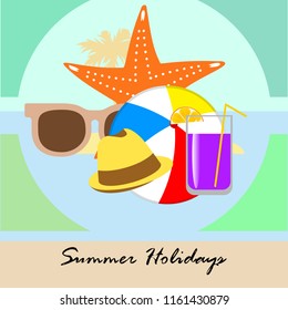 summer holiday hat flip flops seashell vector background