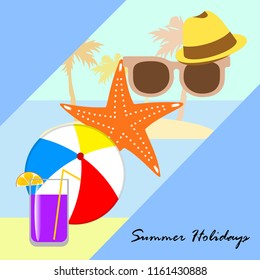 summer holiday hat flip flops seashell vector background