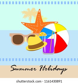 summer holiday hat flip flops seashell vector background