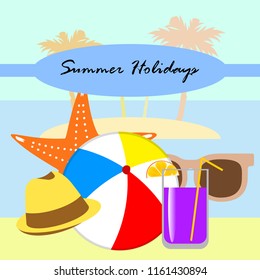summer holiday hat flip flops seashell vector background