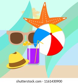 summer holiday hat flip flops seashell vector background