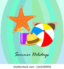 summer holiday hat flip flops seashell vector background