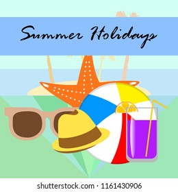 summer holiday hat flip flops seashell vector background