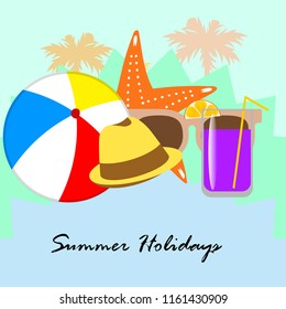 summer holiday hat flip flops seashell vector background