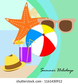 summer holiday hat flip flops seashell vector background