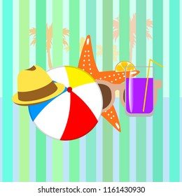 summer holiday hat flip flops seashell vector background