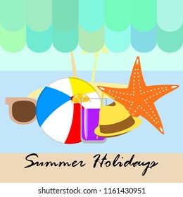 summer holiday hat flip flops seashell vector background
