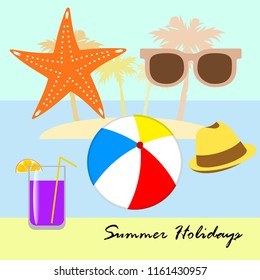 summer holiday hat flip flops seashell vector background