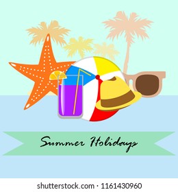 summer holiday hat flip flops seashell vector background