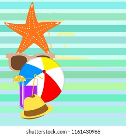 summer holiday hat flip flops seashell vector background