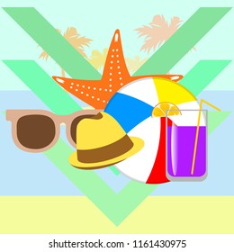 summer holiday hat flip flops seashell vector background