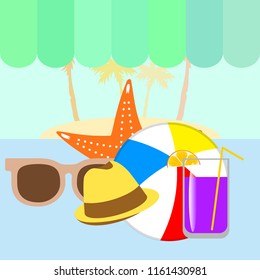 summer holiday hat flip flops seashell vector background