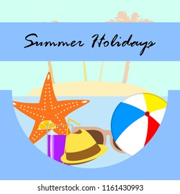 summer holiday hat flip flops seashell vector background