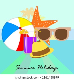 summer holiday hat flip flops seashell vector background