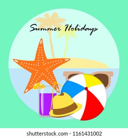 summer holiday hat flip flops seashell vector background