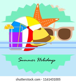 summer holiday hat flip flops seashell vector background