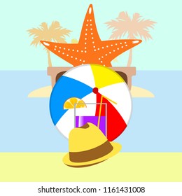 summer holiday hat flip flops seashell vector background