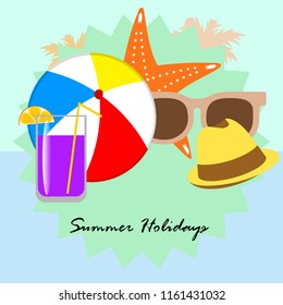 summer holiday hat flip flops seashell vector background