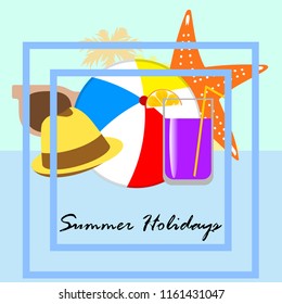 summer holiday hat flip flops seashell vector background