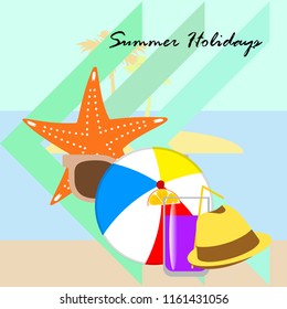 summer holiday hat flip flops seashell vector background