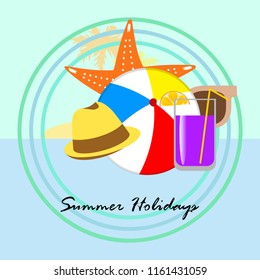 summer holiday hat flip flops seashell vector background