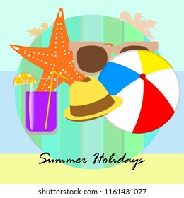 summer holiday hat flip flops seashell vector background