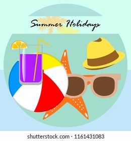 summer holiday hat flip flops seashell vector background