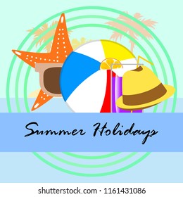 summer holiday hat flip flops seashell vector background