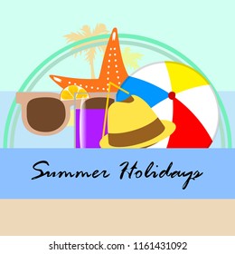 summer holiday hat flip flops seashell vector background